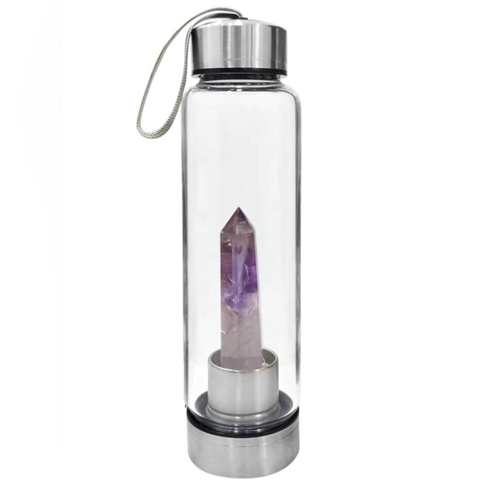 Crystal Infused Glass Water Bottle with Silver Accents